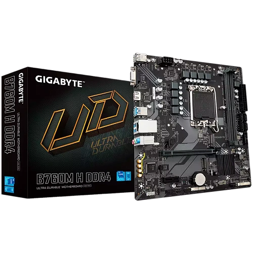 GIGABYTE Mainboard Desktop B760M H DDR4 (LGA1700, 2xDDR4, 1xDSub, 1xHDMI, GLAN, 1x PCI Express x16 PCIe 4.0, 1x PCI Express x1 PCIe 3.0, 2xM.2, 4 x SATAIII, 6x USB3.2 Gen1, 6x USB2.0/1.1) mATX