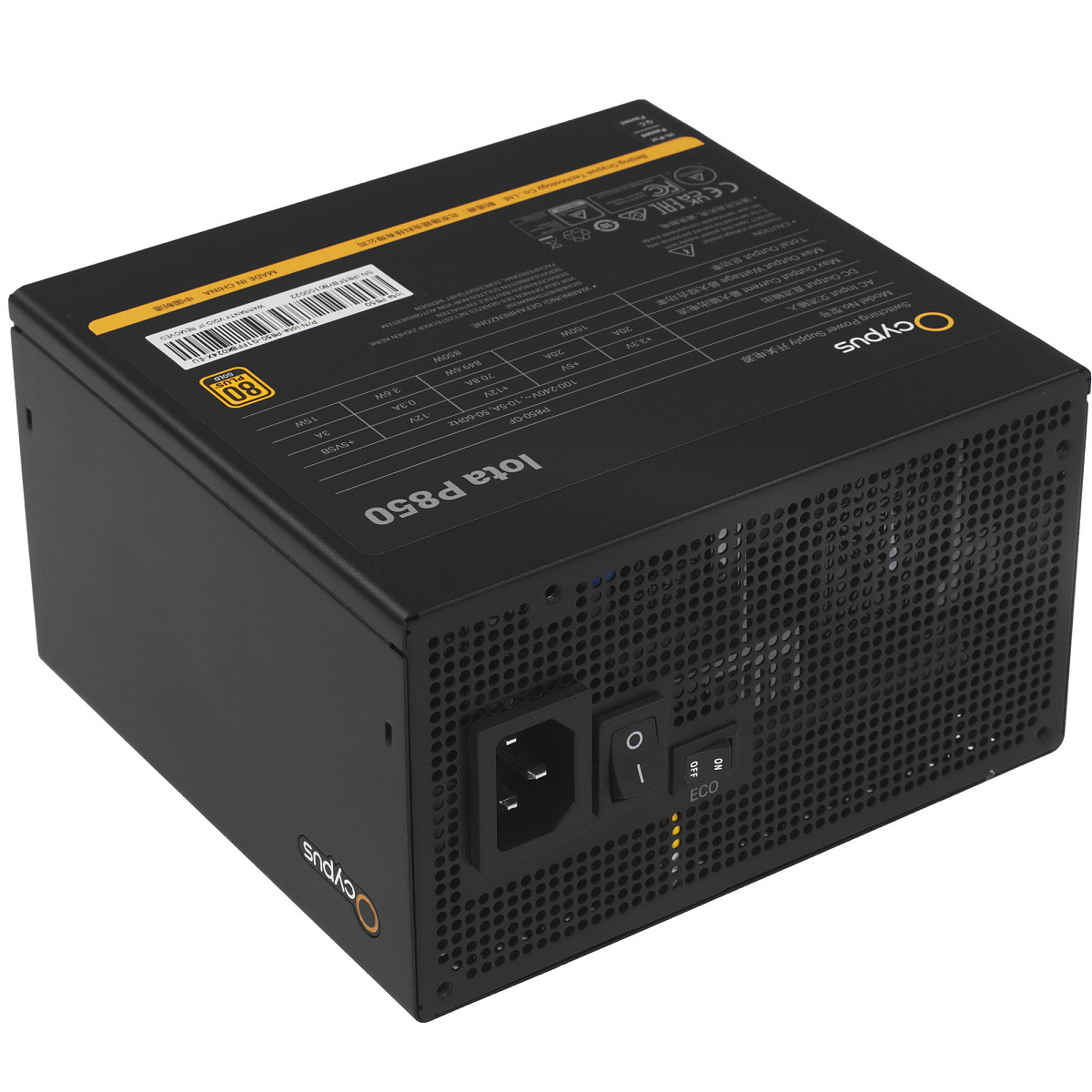 Блок питания Ocypus Iota P850 Черный 850W Full Modular, 80+ GOLD, КПД 91% Японские конденсаторы Iota-P850-G1FFBK024X-EU