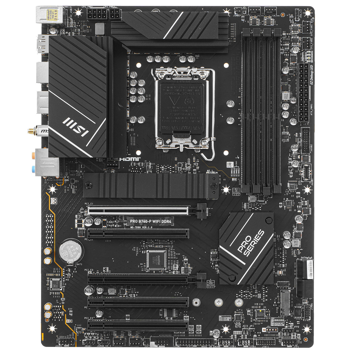 Матплата MSI PRO B760-P WiFi DDR4, iB760, S1700, ATX, 4DDR-4, 5xPCI-Ex16, 4SATA, 2xM.2,HDMI,DP,14USB