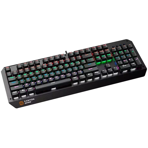 CANYON Hazard GK-6, Wired multimedia gaming keyboard with lighting effect, 108pcs rainbow LED, Numbers 104keys, RU+EN double injection layout, cable length 1.8M, 450.5*163.7*42mm, 0.90kg, color black