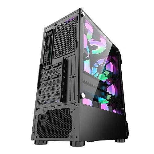 Корпус Wintek Flame-V2 D537-B TG, Midi Tower, ATX, Black, 2x3.5"/1x2.5", 3xUSB
