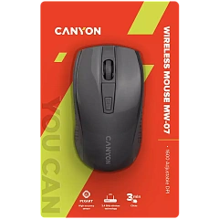 CANYON MW-7, 2.4Ghz wireless mouse, 6 buttons, DPI 800/1200/1600, with 1 AA battery ,size 110*60*37mm,58g,black