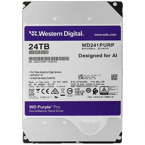 HDD 24TB WD Purple Pro, 3.5", 7200rpm, SATA III, 512MB