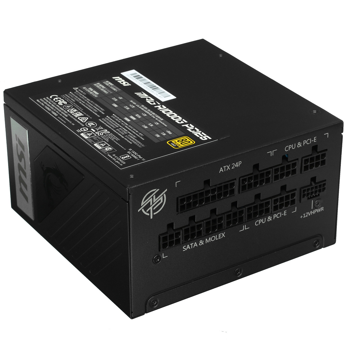 БП ATX 1000W MSI MPG A1000G PCIE5, Gold, 20+4/24+4/24+8/20+4+8/24+4+8/24+8+8,13.5cm,6x6+2p+16p PCI-E