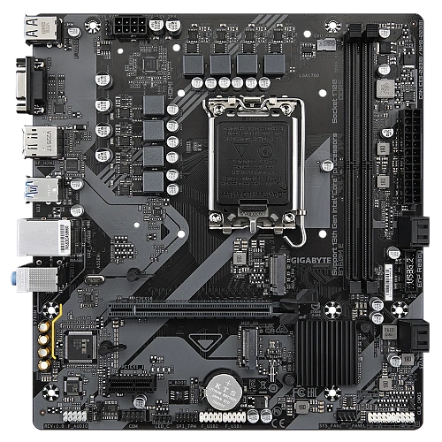 Матплата Gigabyte B760M E, iB760, S1700, mATX,2DDR-5,1xPCI-Ex16/1x1,4xSATA3,2xM.2,VGA,HDMI,DP,12USB
