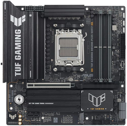 Матплата Asus TUF Gaming B850M-Plus WiFi7, AM5, mATX, 4DDR-5, 1xPCI-Ex16, 4SATA, 3xM.2,HDMI,DP,11USB