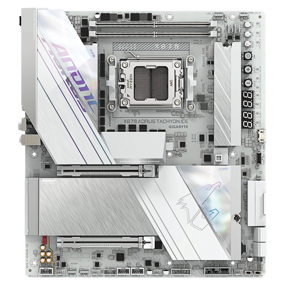 Матплата Gigabyte X870 Aorus Tachyon Ice, AM5, E-ATX, 2DDR-5, 2хPCI-Ex16, 4SATA, 3xM.2, HDMI, 15USB