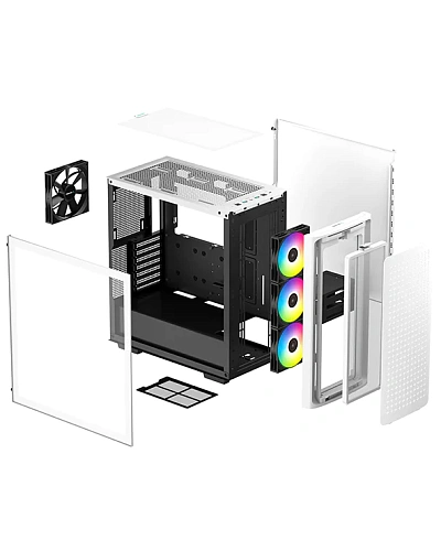 Корпус DeepCool CK560 WH, Midi Tower, ATX, White, 2x3.5"/2x2.5", 2xUSB2.0, USB-C, ARGB