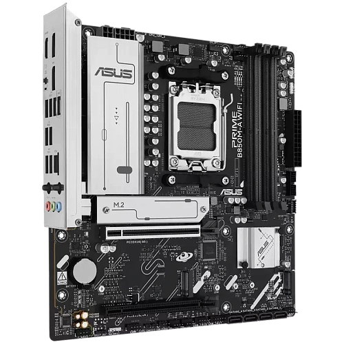 ASUS Main Desktop AMD Socket AM5 AMD B850 Chipset 4 x DIMM slots, max. 256GB 2 x DisplayPort 1 x HDMI port 1 x Wi-Fi module 3 x M.2 slots 4 x SATA mATX Form Factor