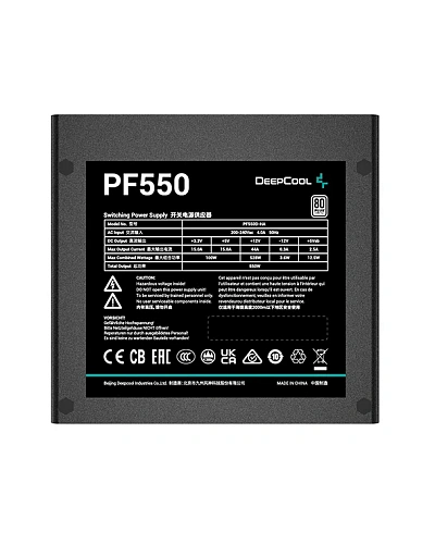 БП ATX 550W DeepCool PF550, 80 PLUS, 20+4/20+4+8/24+4/24+8, 12cm, 2x6+2p PCI-E