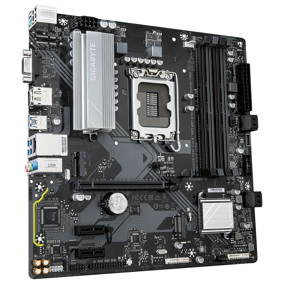 Матплата Gigabyte B760M D3HP DDR4, iB760, S1700,mATX,4DDR-4,1xPCI-Ex16,4SATA,2xM.2,VGA,HDMI,DP,17USB