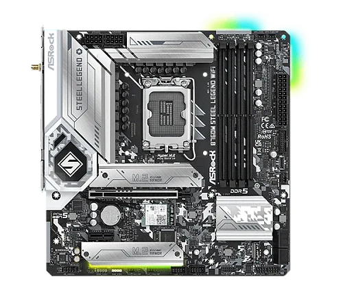 Матплата ASRock B760M Steel Legend WiFi,iB760,S1700,mATX,4DDR-5,1xPCI-Ex16,4SATA,3xM.2,HDMI,DP,15USB