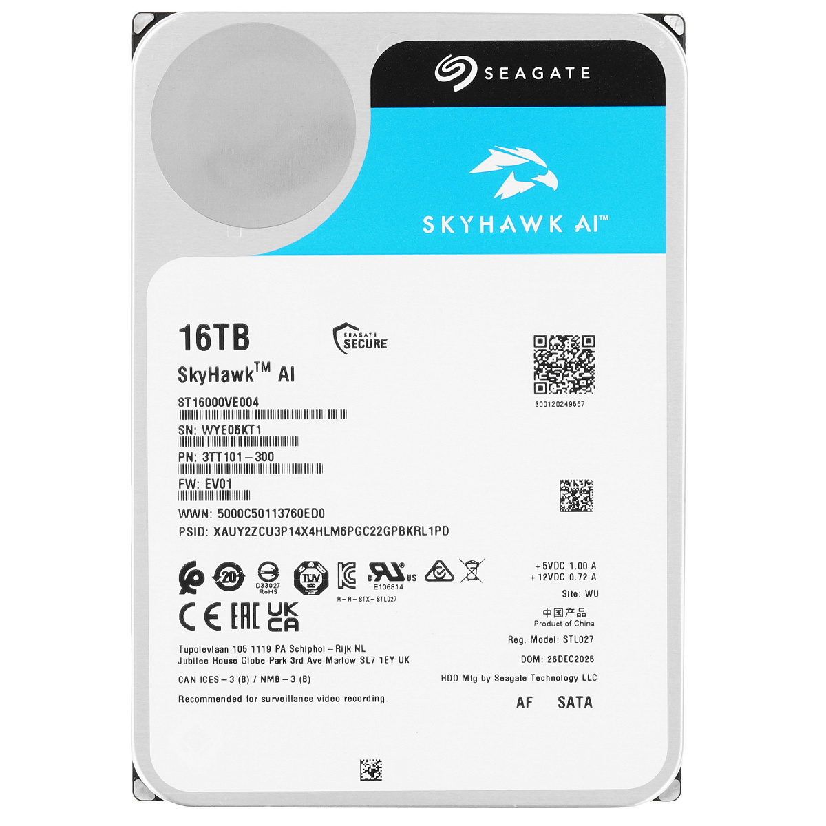 SEAGATE HDD SkyHawk AI  (3.5"/16TB/SATA 6Gb/s/7200rpm)