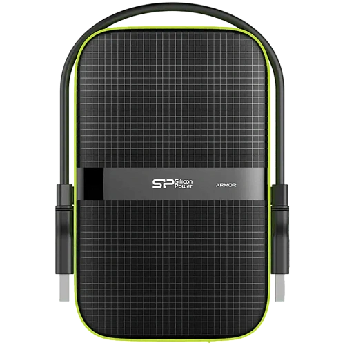 Silicon Power Armor - A60 5TB Portable HDD USB 3.2 Gen1 Black/Green, Shockproof MIL-STD 810G Method 516.6 Procedure IV, Water-resistant IPX4, LED light