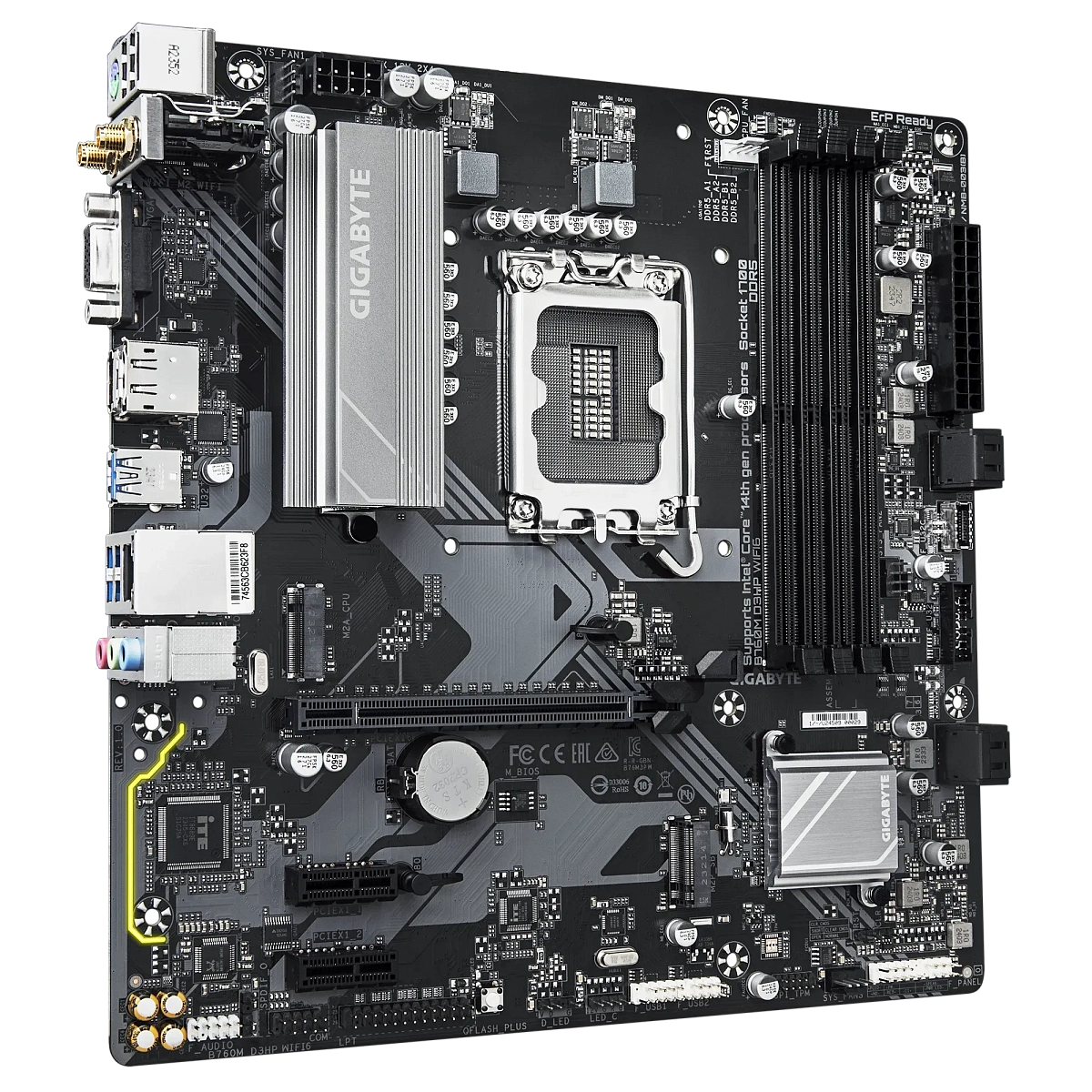 Матплата Gigabyte B760M D3HP WiFi6, iB760, S1700, mATX, 4DDR-5, 1xPCI-Ex16, 2xM.2, VGA,HDMI,DP,12USB