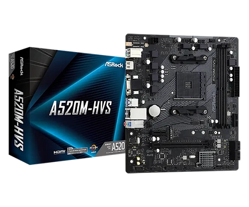 Матплата ASRock A520M-HVS, AM4, mATX, 2DDR-4, 1xPCI-Ex16, 4SATA, 1xM.2, VGA, HDMI, 12USB