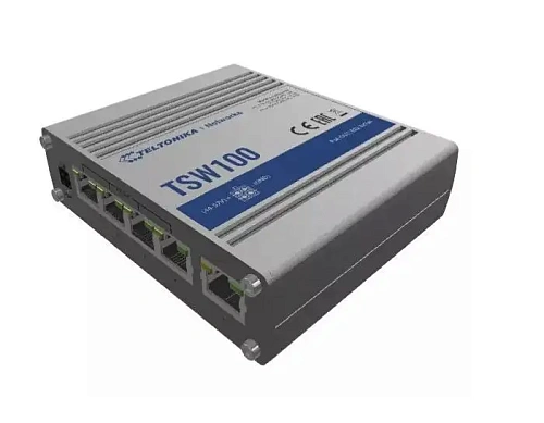 Коммутатор TELTONIKA/TSW100 Неуправляемый промышленный (IP30 -40/+75 ̊ C) PoE+/5 x RJ45 ports 10/100/1000Mbps/1-4 ports PoE 802.3af/802.3at (Total 120