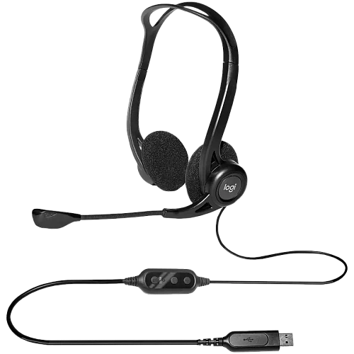 Гарнитура Logitech PC960 (USB, элементы управления на кабеле, кабель 2.4м) (M/N: A00091)