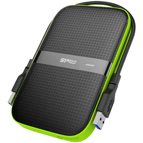 Silicon Power Armor - A60 5TB Portable HDD USB 3.2 Gen1 Black/Green, Shockproof MIL-STD 810G Method 516.6 Procedure IV, Water-resistant IPX4, LED light