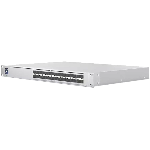 UBIQUITI Hi-Capacity Aggregation; (28) 10G SFP+ ports; (4) 25G SFP28 ports; DC power backup-ready; Layer 3 switching.