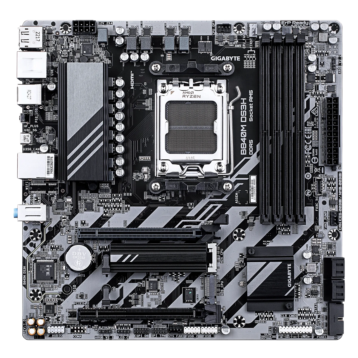 Матплата Gigabyte B840M DS3H, AM5, mATX, 4DDR-5, 2xPCI-Ex16, 4SATA, 2xM.2, HDMI, 2xDP, 10USB
