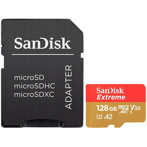 SanDisk Extreme microSDXC 128GB + SD Adapter + 1 year RescuePRO Deluxe up to 190MB/s & 90MB/s Read/Write speeds A2 C10 V30 UHS-I U3