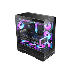 Корпус HuntKey GX760A Fortune, Midi Tower, ATX, Black, 1x3.5"/1x2.5", USB2.0, USB3.0, RGB