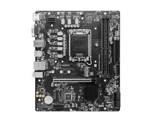 Матплата MSI PRO B760M-E, iB760, S1700, mATX, 2DDR-5, 1xPCI-Ex16, 4SATA, 1xM.2, VGA, HDMI, 12USB