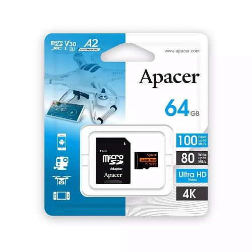 Карта памяти Apacer AP64GMCSX10U8-R 64GB с адаптером SD
