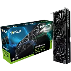 PALIT GeForce RTX 5070 Infinity 3 12GB GDDR7 192 bit, 1x HDMI 2.1b, 3x DP 2.1b, 3 Fan, 1x 16-pin pwr connector, 650W, board size 291.9 x 116.6 x 41.3 mm, NE75070019K9-GB2050S