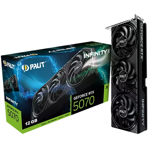 PALIT GeForce RTX 5070 Infinity 3 12GB GDDR7 192 bit, 1x HDMI 2.1b, 3x DP 2.1b, 3 Fan, 1x 16-pin pwr connector, 650W, board size 291.9 x 116.6 x 41.3 mm, NE75070019K9-GB2050S