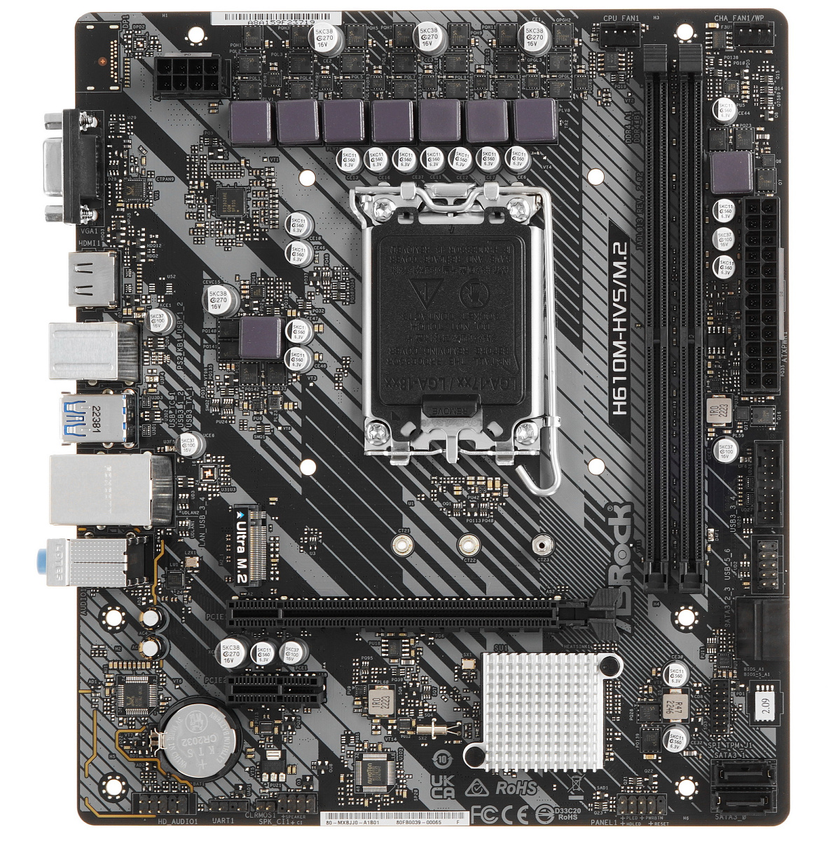 Материнская плата ASRock H610M-HVS/M.2 R2.0 LGA1700 2xDDR4 4xSATA M.2 D-Sub HDMI mATX Поддержка процессоров 12 и 13 серии!