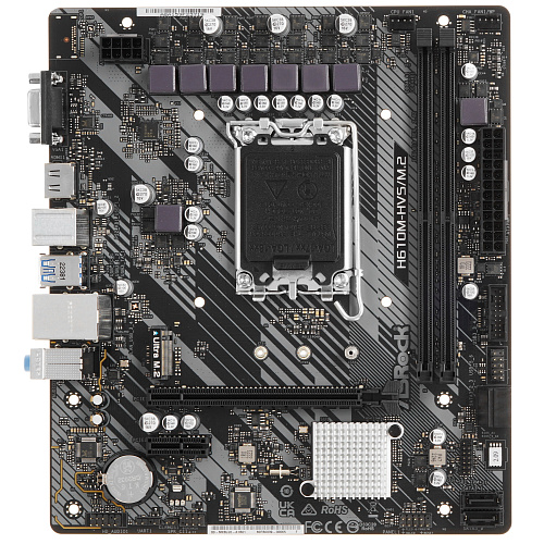 Материнская плата ASRock H610M-HVS/M.2 R2.0 LGA1700 2xDDR4 4xSATA M.2 D-Sub HDMI mATX Поддержка процессоров 12 и 13 серии!