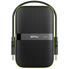 Silicon Power Armor - A60 2TB Portable HDD USB 3.2 Gen1 Black/Green, Shockproof MIL-STD 810G Method 516.6 Procedure IV, Water-resistant IPX4, LED light