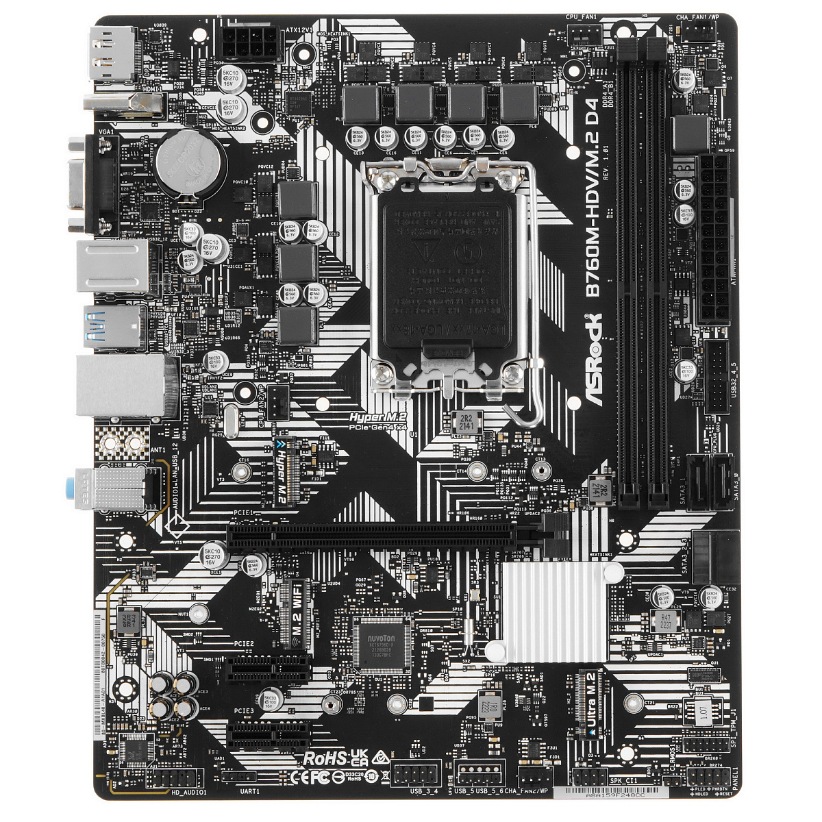 Материнская плата ASRock B760M-HDV/M.2 D4 LGA1700 2xDDR4 4xSATA RAID M.2 VGA HDMI DP mATX
