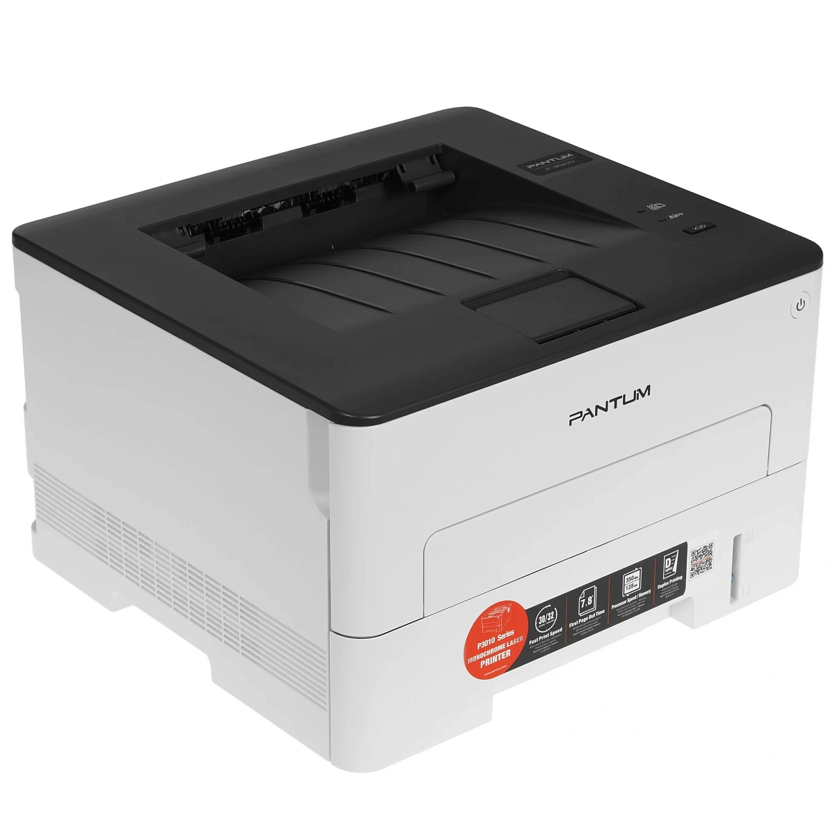 P3010D (чб., A4, 30ppm, 128MB, 350MHz, 60-200 г/м2, 1200х1200 dpi, макс. 60т мес., двухсторонняя печать, GDI, USB 2.0, в комплекте стар.-й карт.-ж на 1т отп.-ов формата A4 при 5% заполнении + фотобарабан на 9т отп.-ов + кабель USB, цвет устройства: белый)