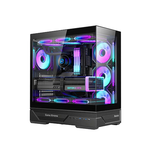 Корпус HuntKey GX760A Fortune, Midi Tower, ATX, Black, 1x3.5"/1x2.5", USB2.0, USB3.0, RGB