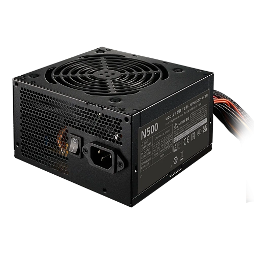 Блок питания CoolerMaster Elite NEX N500 230V Active PFC КПД > 75% 200-240V. Надежный выбор для обычного пользователя ПК. Входящий в комплект 120-мм тихий вентилятор, MPW-5001-ACBN-BEU