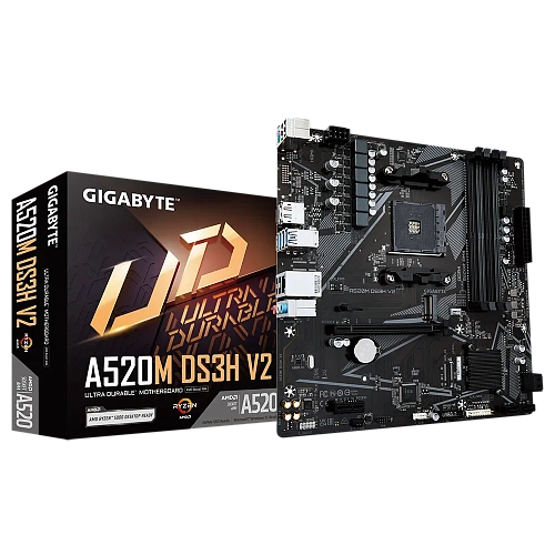 Матплата Gigabyte A520M DS3H V2, AM4, mATX, 4DDR-4, 1xPCI-Ex16, 4SATA, 1xM.2, HDMI, DP, 12USB