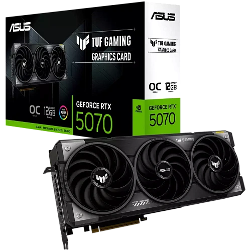 ASUS Video Card NVIDIA GeForce RTX 5070 OC mode: 2640MHz Default mode: 2610MHz  Yes x 3 (Native DisplayPort 2.1b) Yes x 2 (Native HDMI 2.1b) HDCP Support Yes (2.3) 12GB GDDR7 192-bit 7680 x 4320 P/N 90YV0LZ0-M0NA00