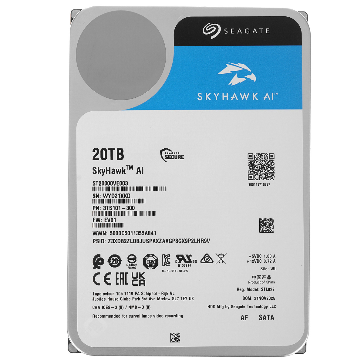 SEAGATE HDD SkyHawk AI  (3.5"/20TB/SATA 6Gb/s/7200rpm)