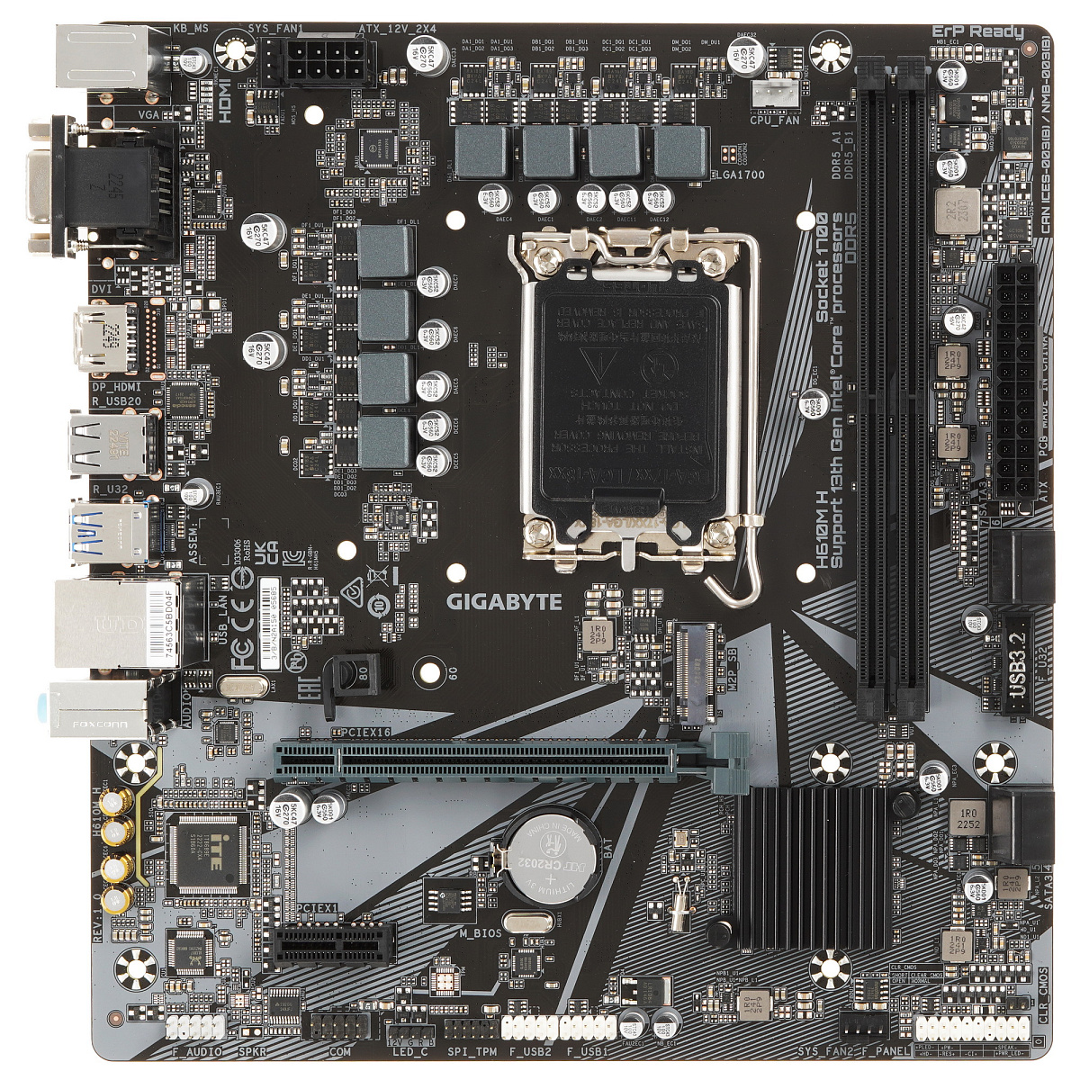 Матплата Gigabyte H610M H, iH610, S1700, mATX, 2DDR-5, 1xPCI-Ex16, 4SATA, 1xM.2, VGA, HDMI, 12USB