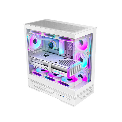 Корпус HuntKey GX760A Fortune, Midi Tower, ATX, White, 1x3.5"/1x2.5", USB2.0, USB3.0, RGB