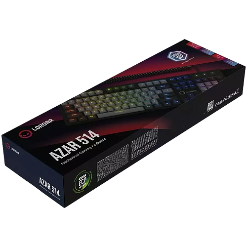 LORGAR Azar 514, Wired mechanical gaming keyboard, RGB backlight, 1680000 colour variations, 18 modes, keys number: 104, 50M clicks, linear dream switches, spring cable up to 3.4m, ABS plastic+metal, magnetic cover, 450*136*39mm, 1.17kg, black, EN+RU layo